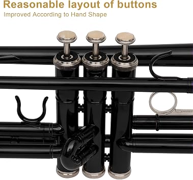 Ktaxon Bb Standard Trumpet for Beginners,Trumpet for Student with Hard Case,7C Mouthpiece,Cleaning Cloth,Gloves,Brass Instruments for Kids and Adults(Black)