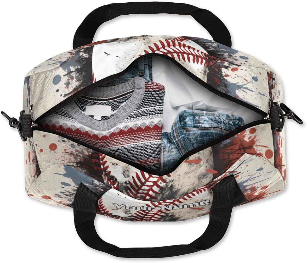 Baseball Custom Name Kids Duffle Bag Personalized Text Dance Gym Sports Bag Waterproof Overnight Weekender Travel Bag Carry School Practice Bag for Little Boys Girls Teen Gifts