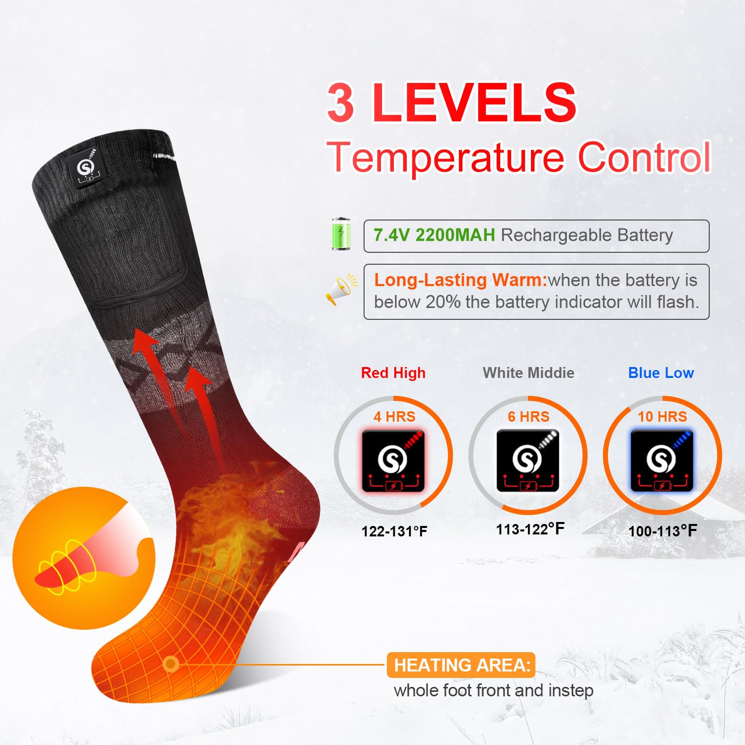Chaussettes chauffantes pour hoe et fee, 4 réglages de chaleur