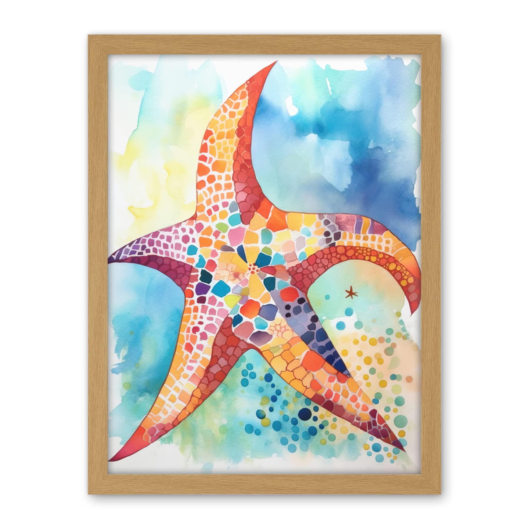 Artery8 Abstract Mosaic Starfish Folk Art Artwork Framed Wall Art Print 18X24 Inch