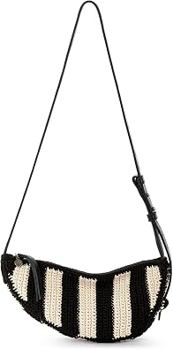 The Sak Tess Sling Bag in Crochet, Adjustable Crossbody Strap, Black Stripe