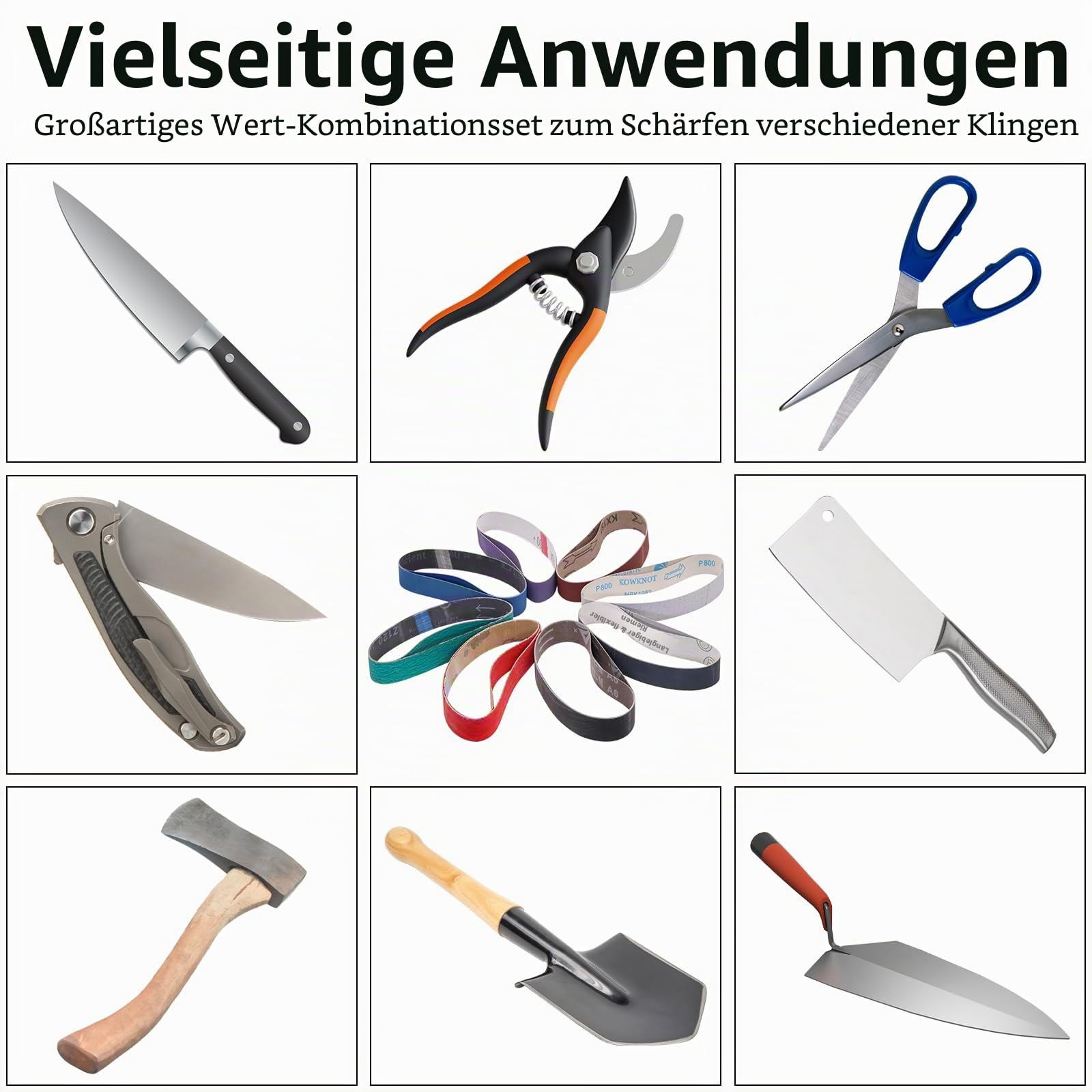 1 x 45,7 x 45,7 cm Schleifbänder, 16 Stück Messerschärfer, Schleifbänder für die Arbeit, scharfe Ken Zwiebelklingen-Aufsatz, 80/120/240/400/600/800/1000/2500 Körnung, Messerschärfbänder