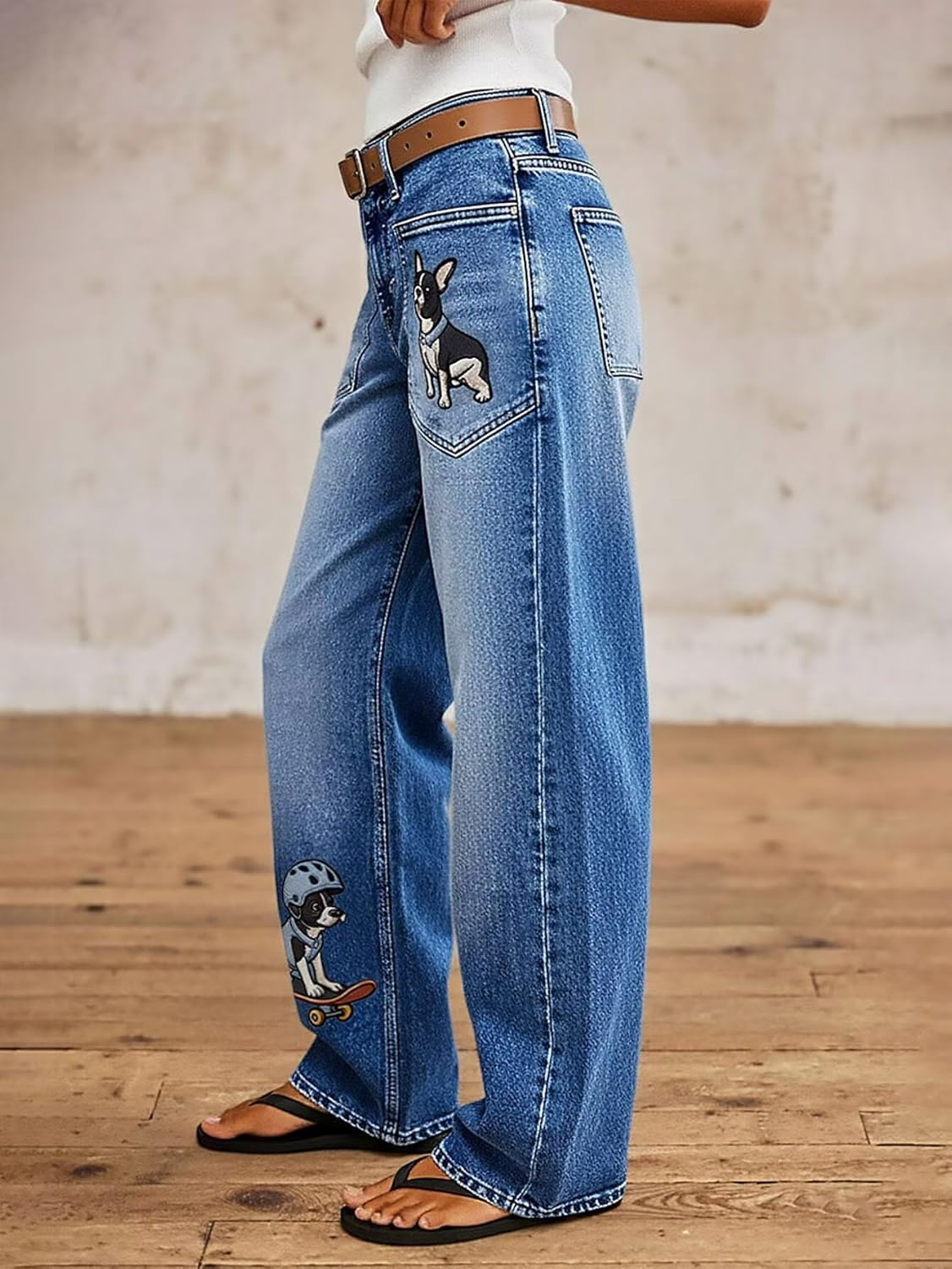 Flamingals Valentines Jeans for Women Mid Rise Embroidered Straight Leg Jeans with Patch Pocket Valentines Outfits - Image 4