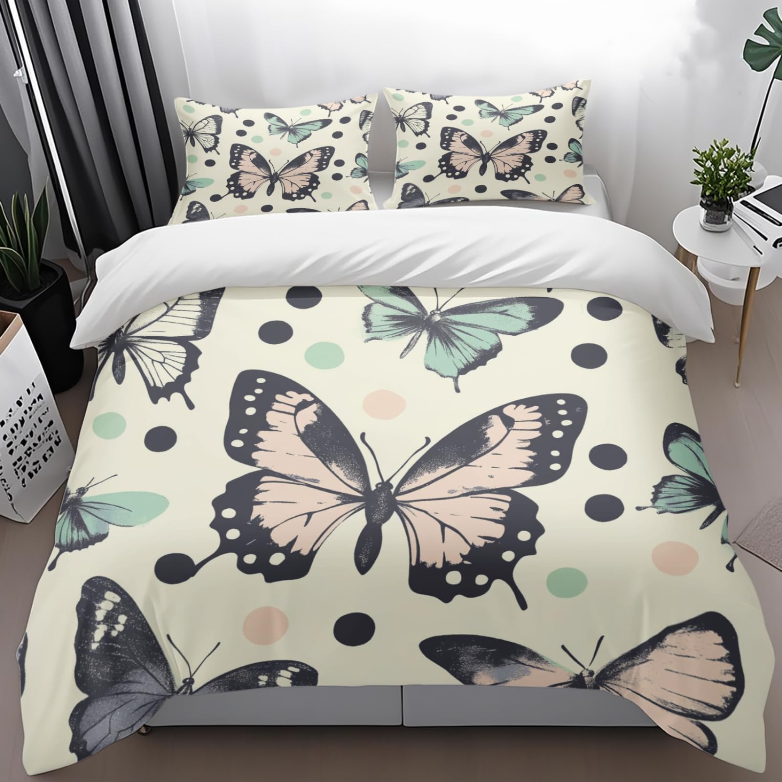 Ensembles de housses de couette en microfibre brossée douce motif papillon vert