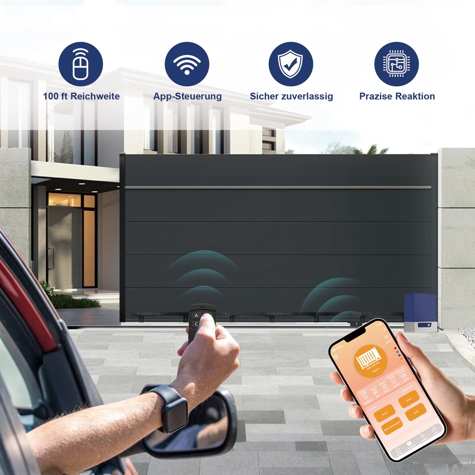 Schiebetorantrieb Set für Tore bis 600 kg und 12 m Länge mit Smart WiFi Infrarotsensor 2 Fernbedienungen inkl. 4m Nylonzahnstangen Garagentorantrieb Toröffner Hoftorantrieb