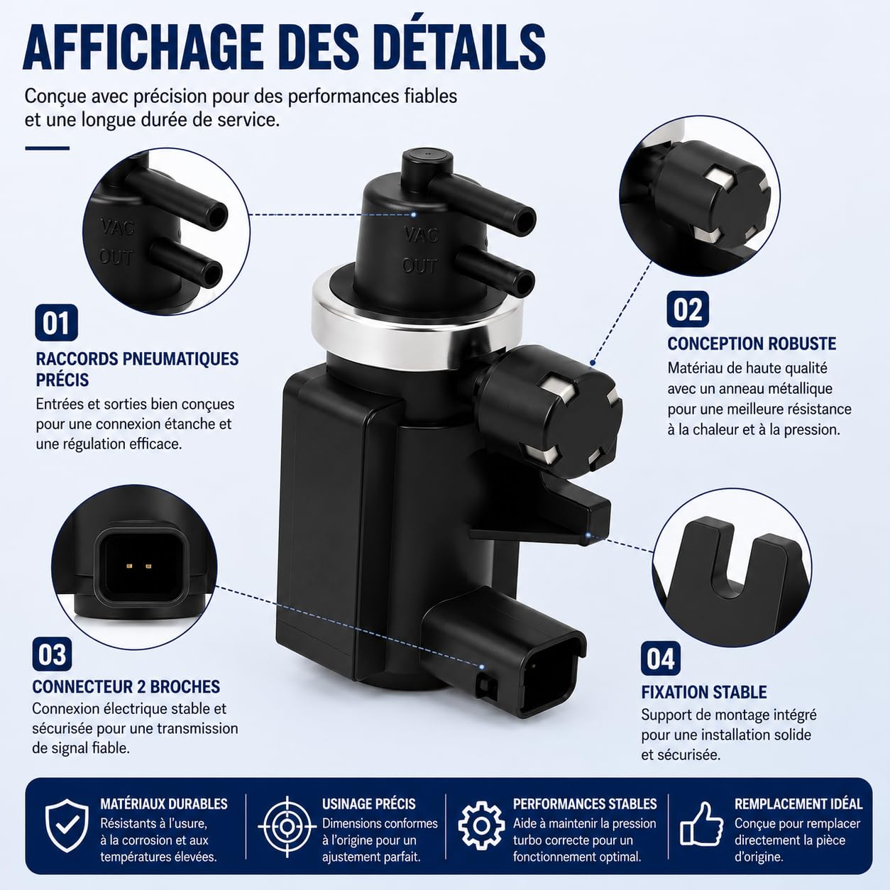Compatible avec PEUGEOT CITROËN 1618S5 1628N1 Électrovanne Pression Turbo - Pour 2.0 HDi D Multijet - Remplace 9641726680, 9645029180