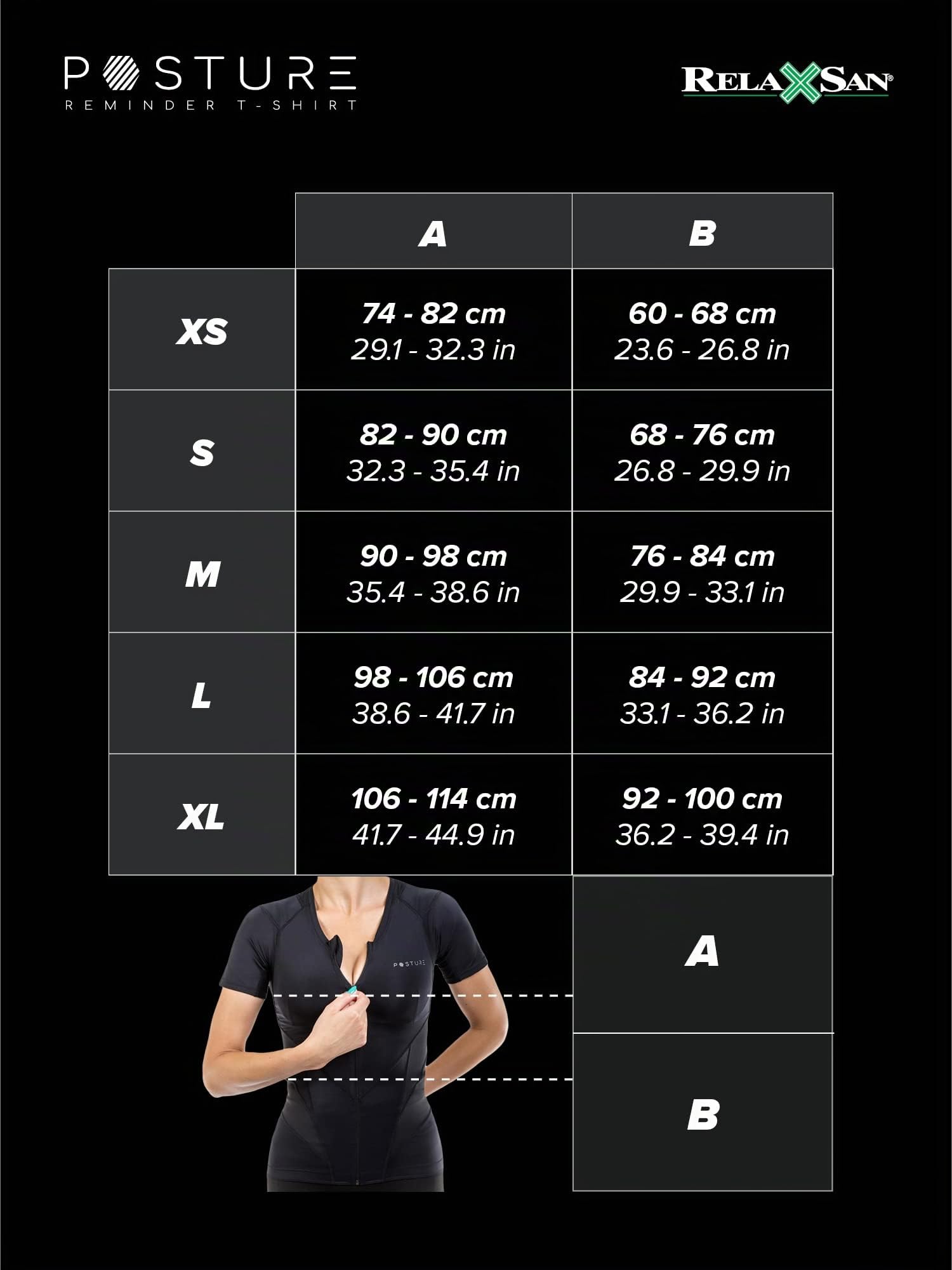 Relaxsan Posture 6070-RP (Nero S) T-Shirt Supporto Raddrizza Spalle e Schiena, Correttore Posturale Donna, Traspirante