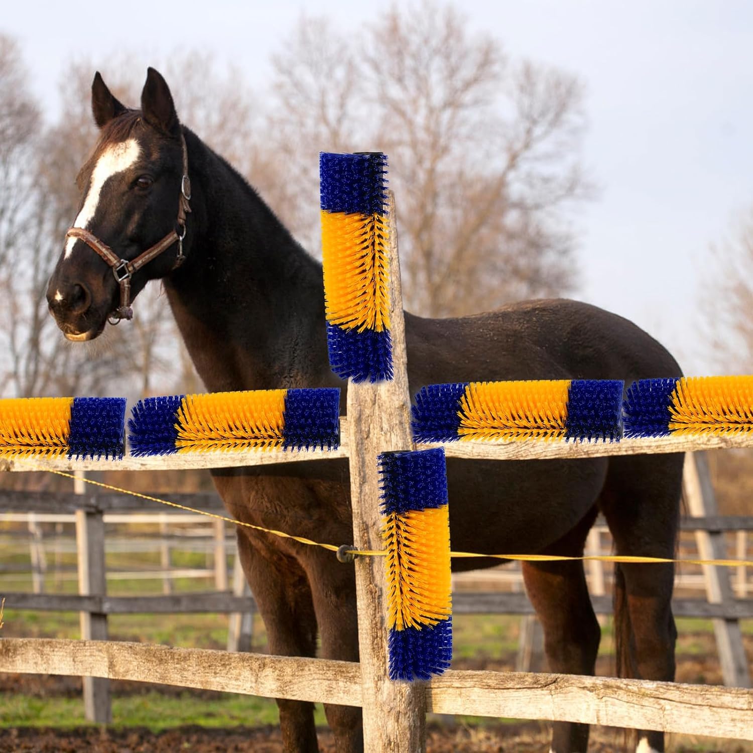 Equine Scratcher Brosse à gratter semi-circulaire pour bovins, moutons, chevaux, cochons, grattoirs en nylon, brosse de massage, brosse à gratter pour le toilettage (17,4 x 7,87 pouces, pièce, 1)