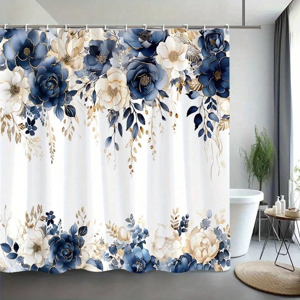 GLKSDLPO Fashionable Floraltrimmed Shower Curtain, Extra Long Wet Room Bathtub Curtain(100x204cm/39x80in(WxH)