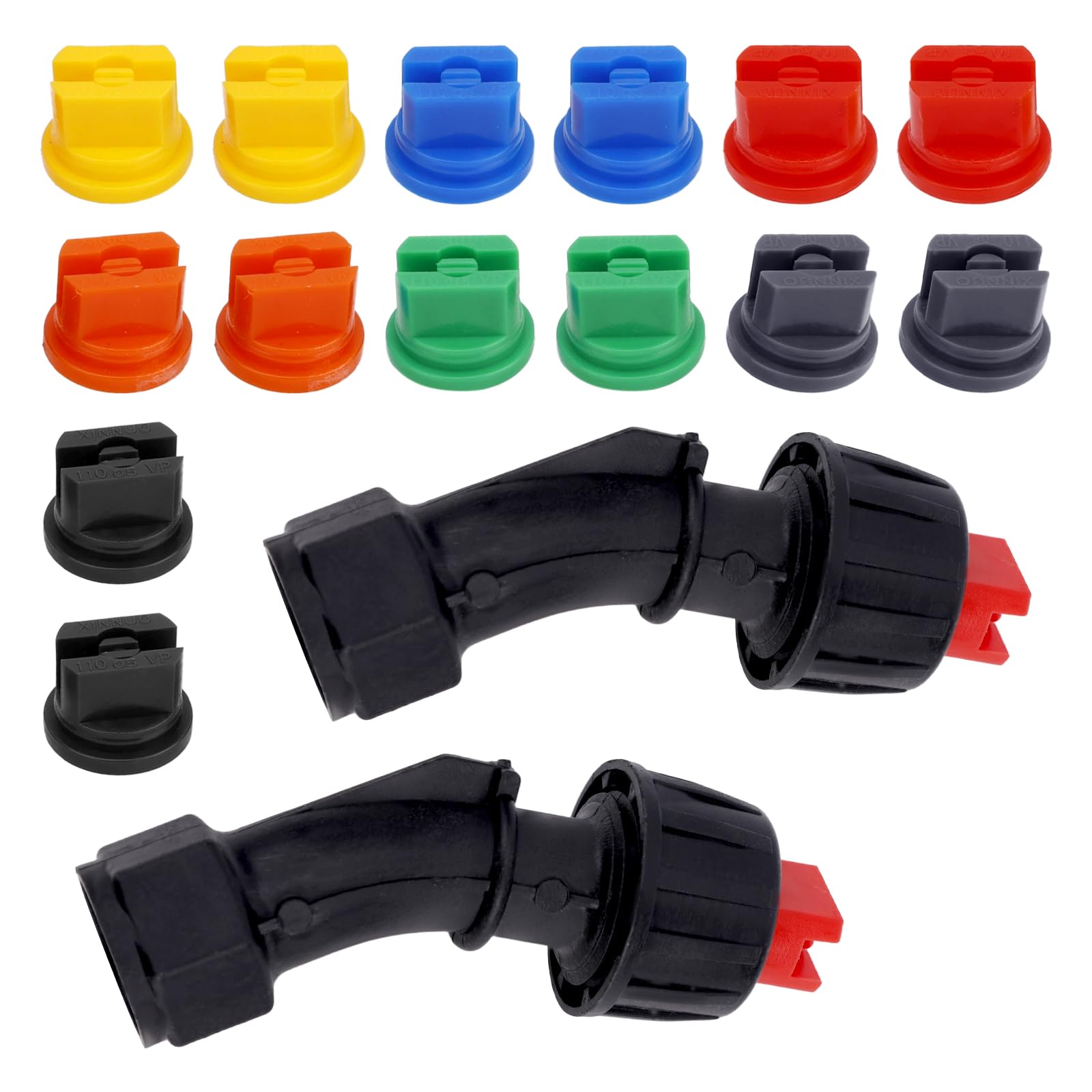 2pcs 110°Flat Fan Garden Spray Nozzles with 14pcs 7 Sizes 0.1-0.6mm Interchangeable Tips, Replacement Nozzles for Boom Pump Backpack Sprayers Agricultural & Greenhouse Tank Spraying Equipment Parts