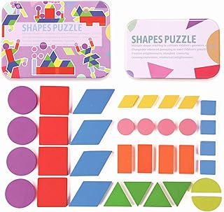 Ahyuan Wooden Pattern Blocks Geometric Animal Shapes Puzzles with 60Pcs Guide Cards Brain Teaser Toys for Children Best STEM Educational Montessori Tangram Toys