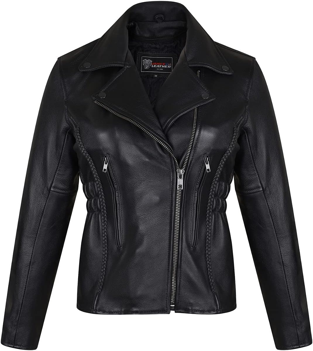 Vance Leather USA Wonderlicious Ladies Premium Cowhide Braid and Stud Motorcycle Leather Jacket