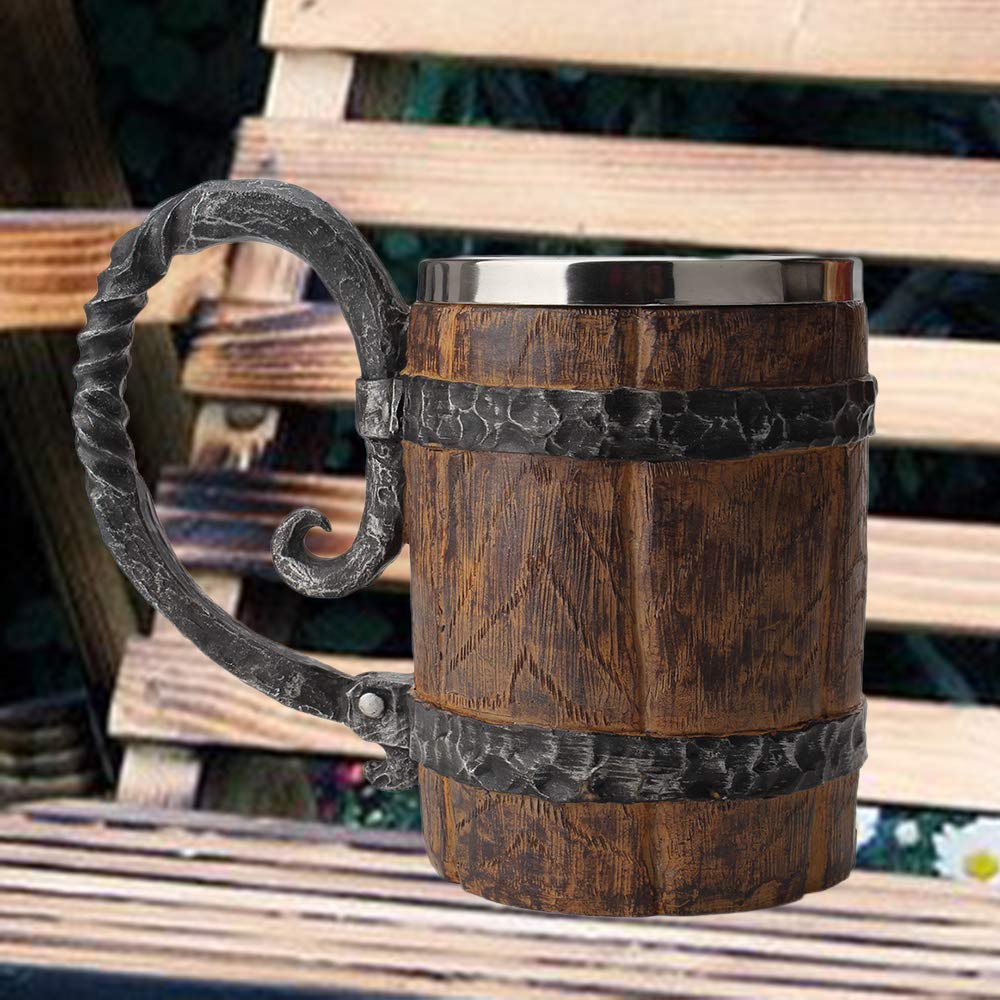 wentao Personalized 550ml Simulation Wooden Barrel Double Layer Beer Mug Drinking/Coffee/Beverage/Juice Cup
