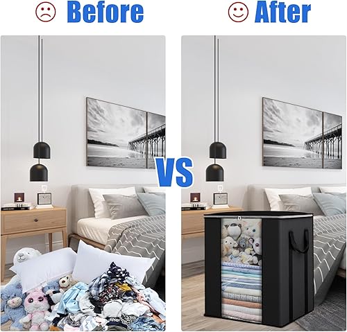 Miniatura 5 de Fixwal Bolsas de almacenamiento extragrandes para mantas de 120 L, paquete de 2 bolsas de almacenamiento de edredón con asas reforzadas,