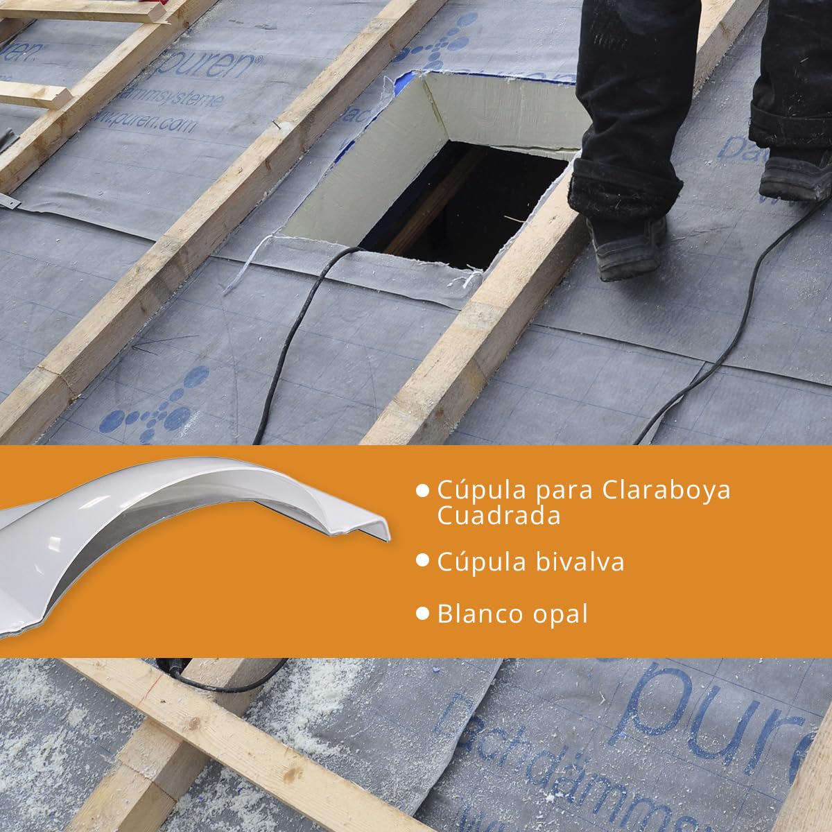 Cúpula Blanco Opal para Claraboya techo Cuadrada Bivalva - Incluye Juntas, Fijaciones y Accesorios de Montaje - Tragaluz - Fabricada en Metacrilato - CxD = 80 x 80 cm - ExF = 94 x 94 cm