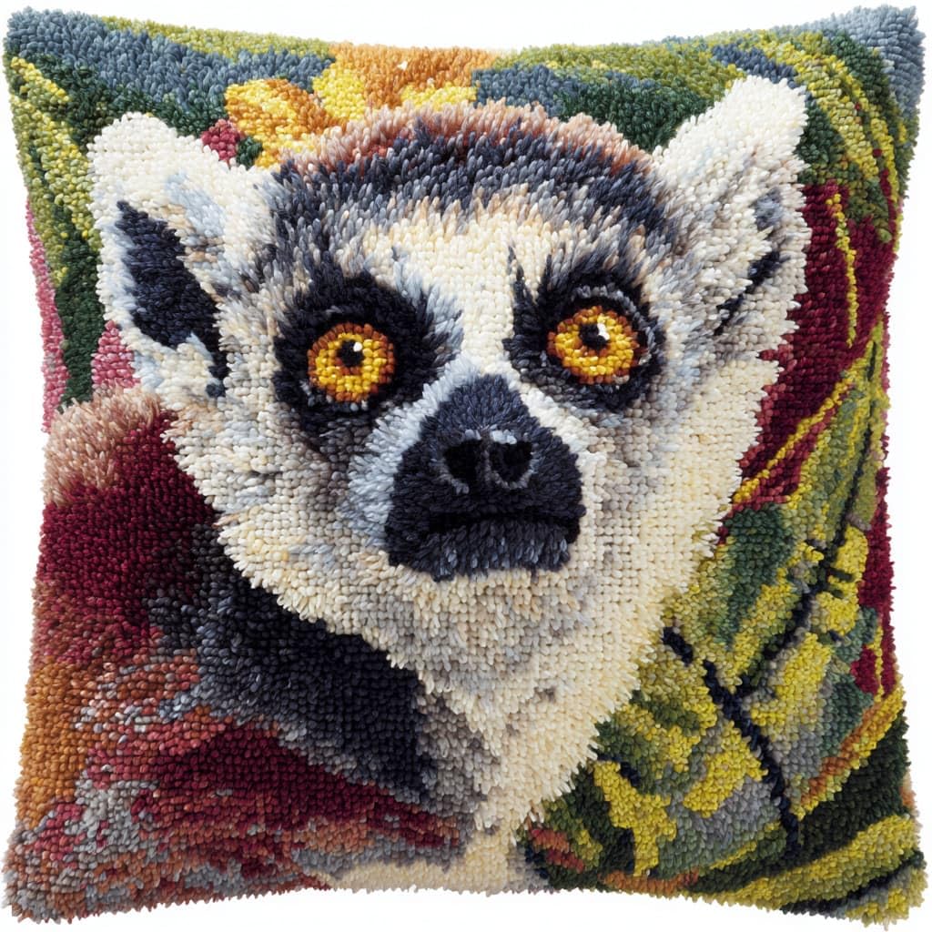 WallustrioaW Latch Hook Kits Pillow 17x17in,Animal Lemur