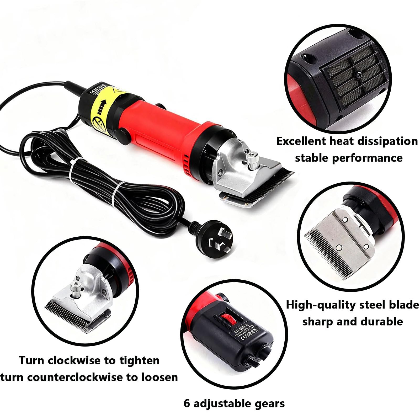 Esquiladora Eléctrica para Caballos 690W, Esquiladora de Ganado Eléctrica con Ajuste de 6 Velocidades y Ajuste de la Tensión de la Cuchilla, Velocidad sin Carga 2400 rpm, Diámetro de Corte 77 Orange