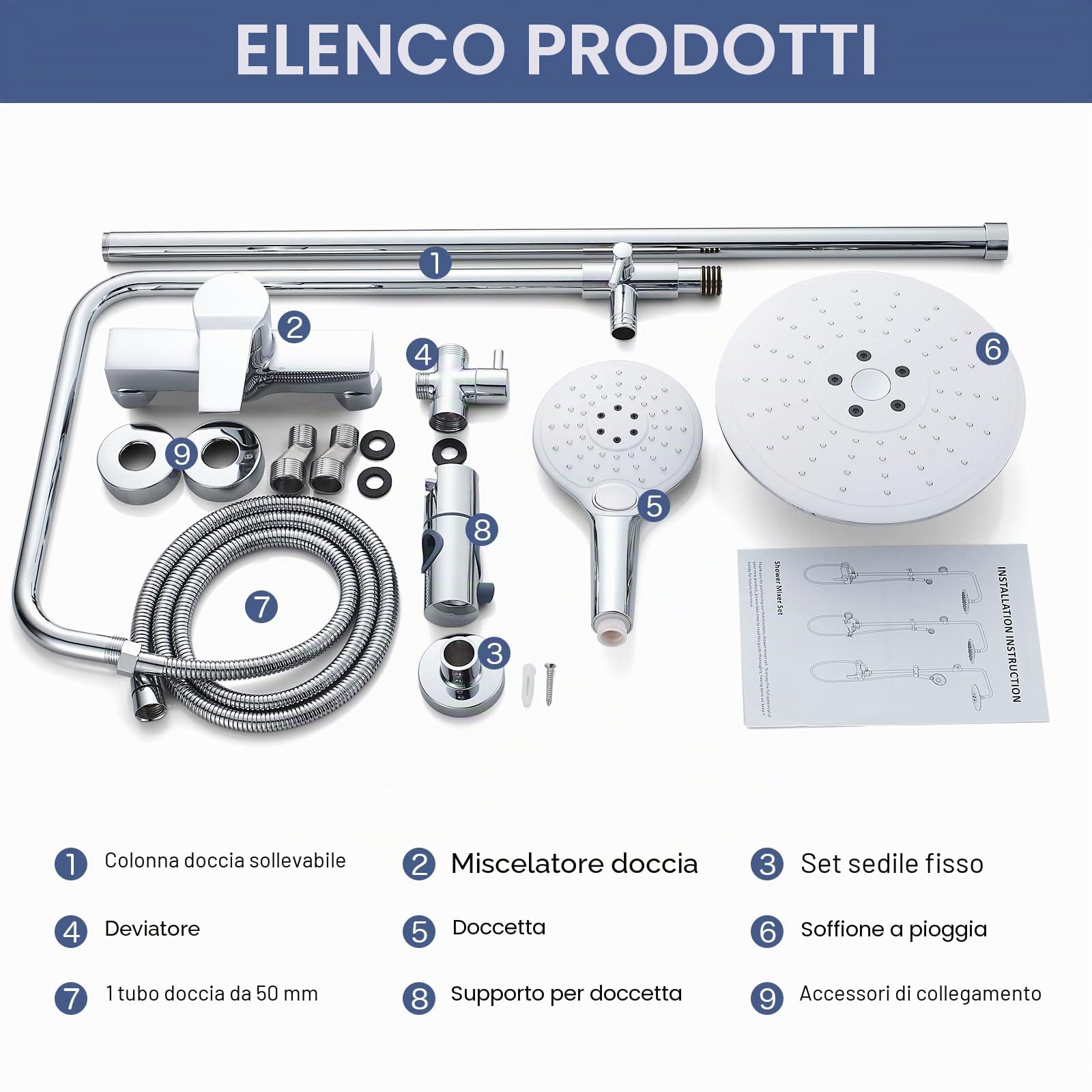 kisimixer Colonna Doccia con Miscelatore Doccia Monocomando, Set Doccia Completo Acciaio Inox con Soffione e Doccetta, Saliscendi Doccia Altezza Regolabile 80-120cm, Sistemi Doccia Cromato