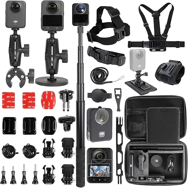 PellKing Accessories Kit for DJI Osmo 360,Included Carrying Case with Belt,2 Pcs Metal 1/4" Adapter,Handlebar Clamp,Magnetic Mount,43in Selfie Stick,Chest Strap,Head Strap,Backpack Mount,and Others