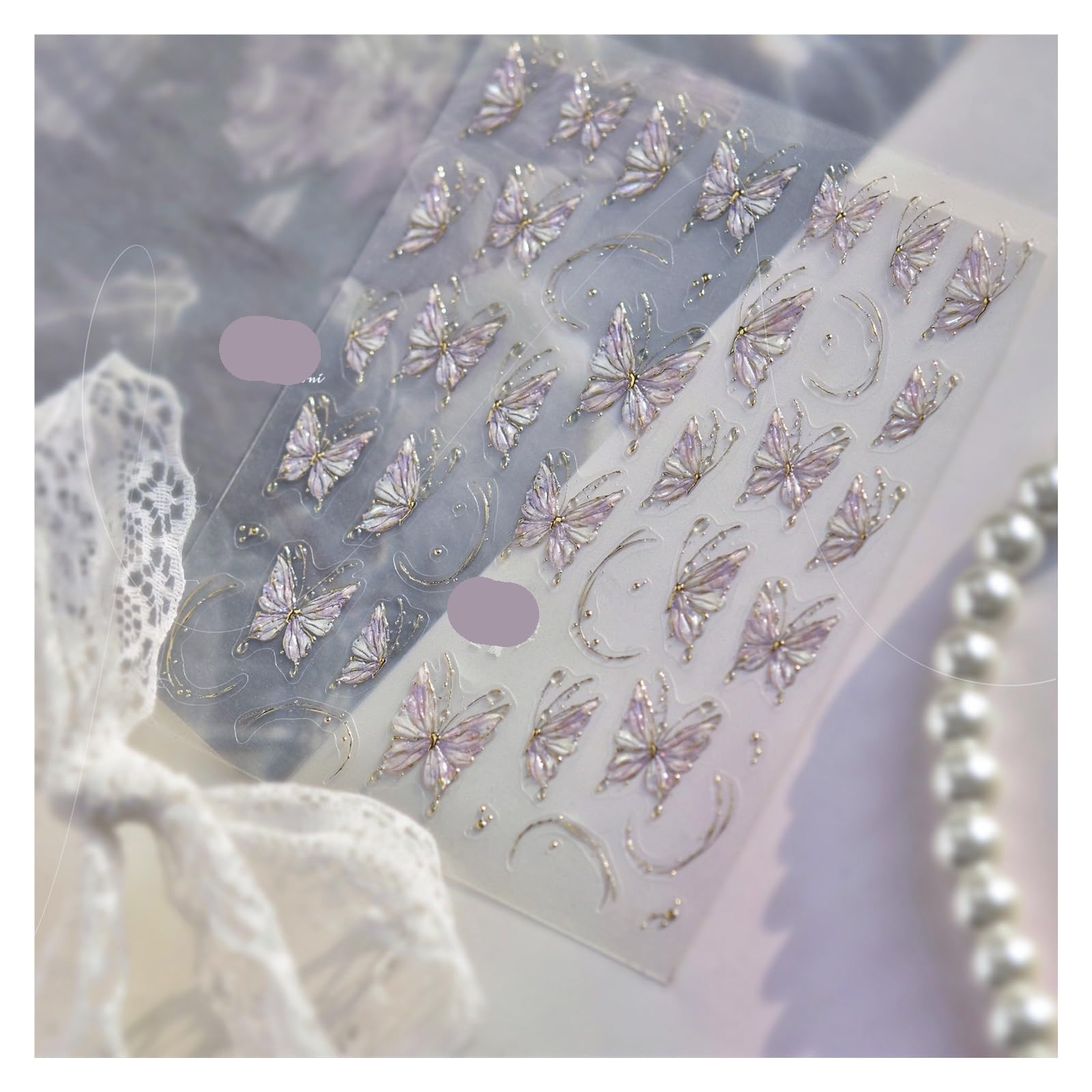 5D Jelly Nail Stickers Ice Transparent Gold Plated Butterfly 3D Decorations for Manicure Design DIY(Beige)