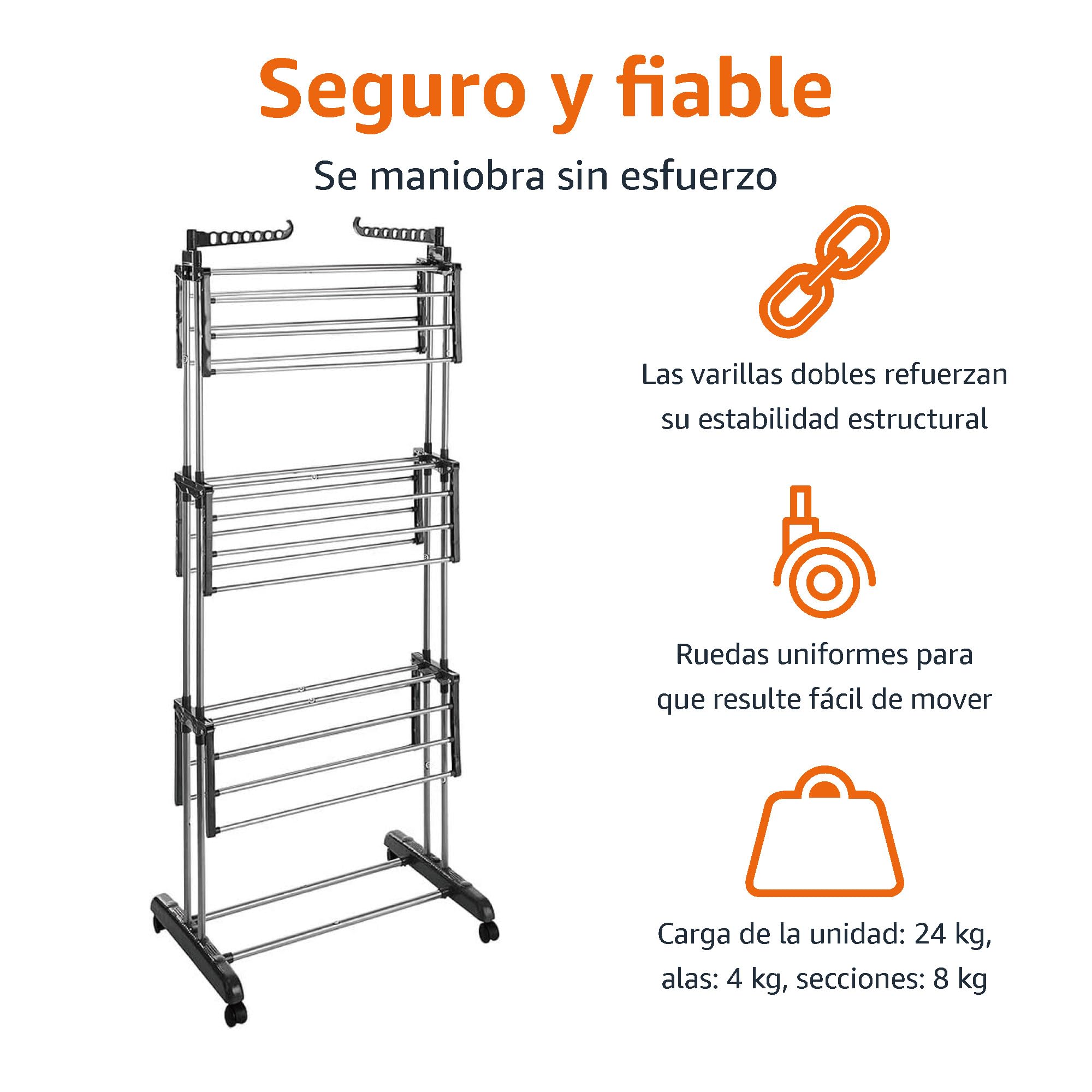 Amazon Basics Tendedero tipo torre, para interior, con alas plegables, Plateado, 4-niveles, 126 x 64 x 173 cm (L x W x H)