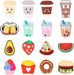 16Pcs Silicone Food Focal Beads Ice Cream Boba Tea Fruit Coffee Cup Donut Cute Rubber Spacer Beads for Crafts DIY Beadable Pens Keychain Jewelry Making Supplies