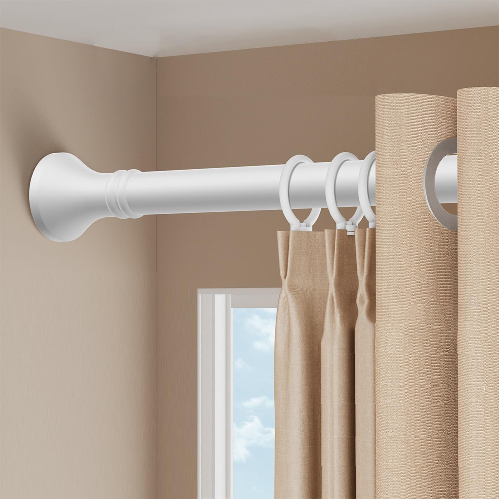 GLDYTVF Adjustable Shower Curtain Rod (40-500CM) - No-Drill Telescopic Tension Pole Stainless Steel for Bathroom Window Bedroom & Room Divider (White 260-350CM)