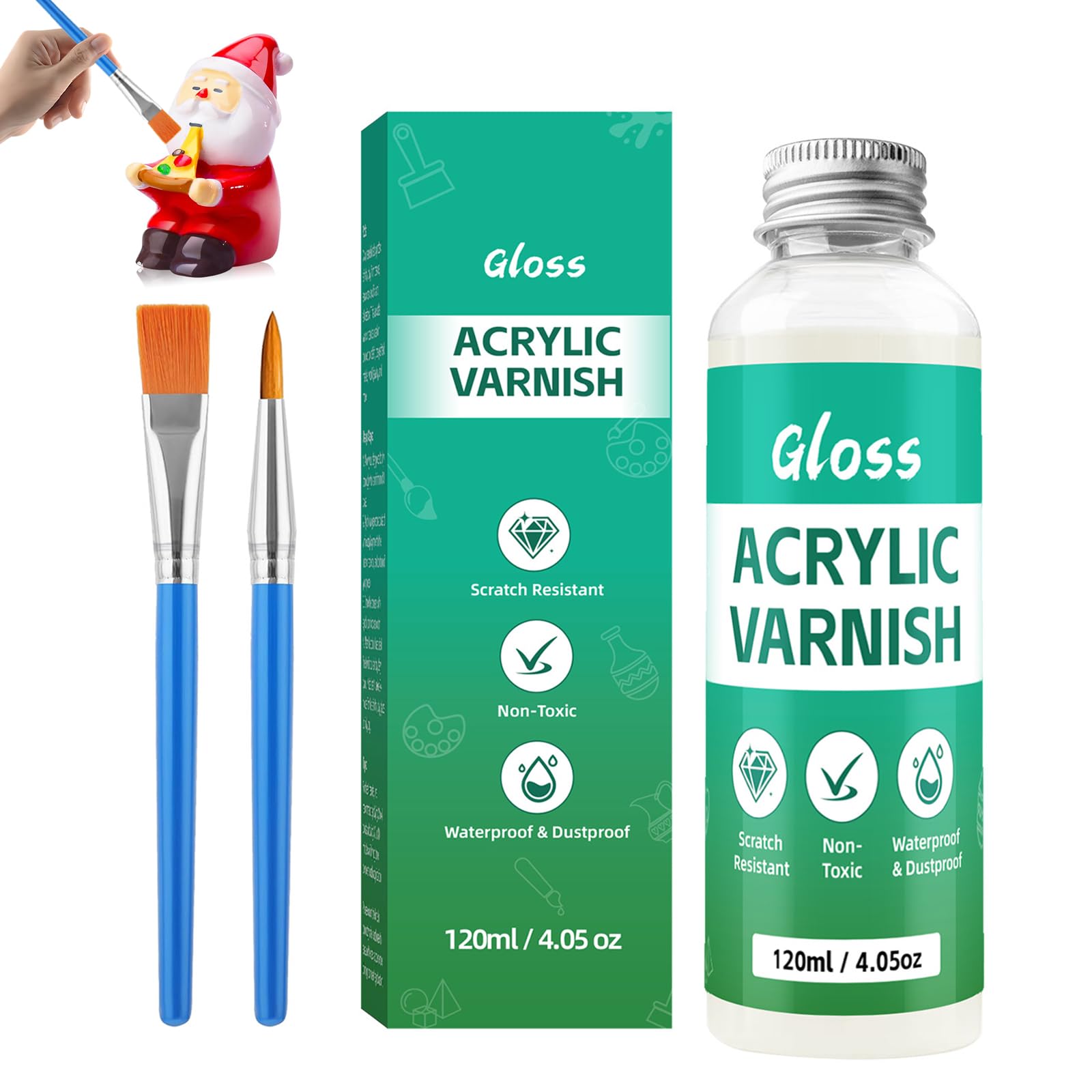 Guegine Green Clay Varnish, Air Dry Clay Glaze Kit - 120Ml, With Brushes, Perfect For Diy Crafts, Polymer Clay, Ceramics, And Sculptures