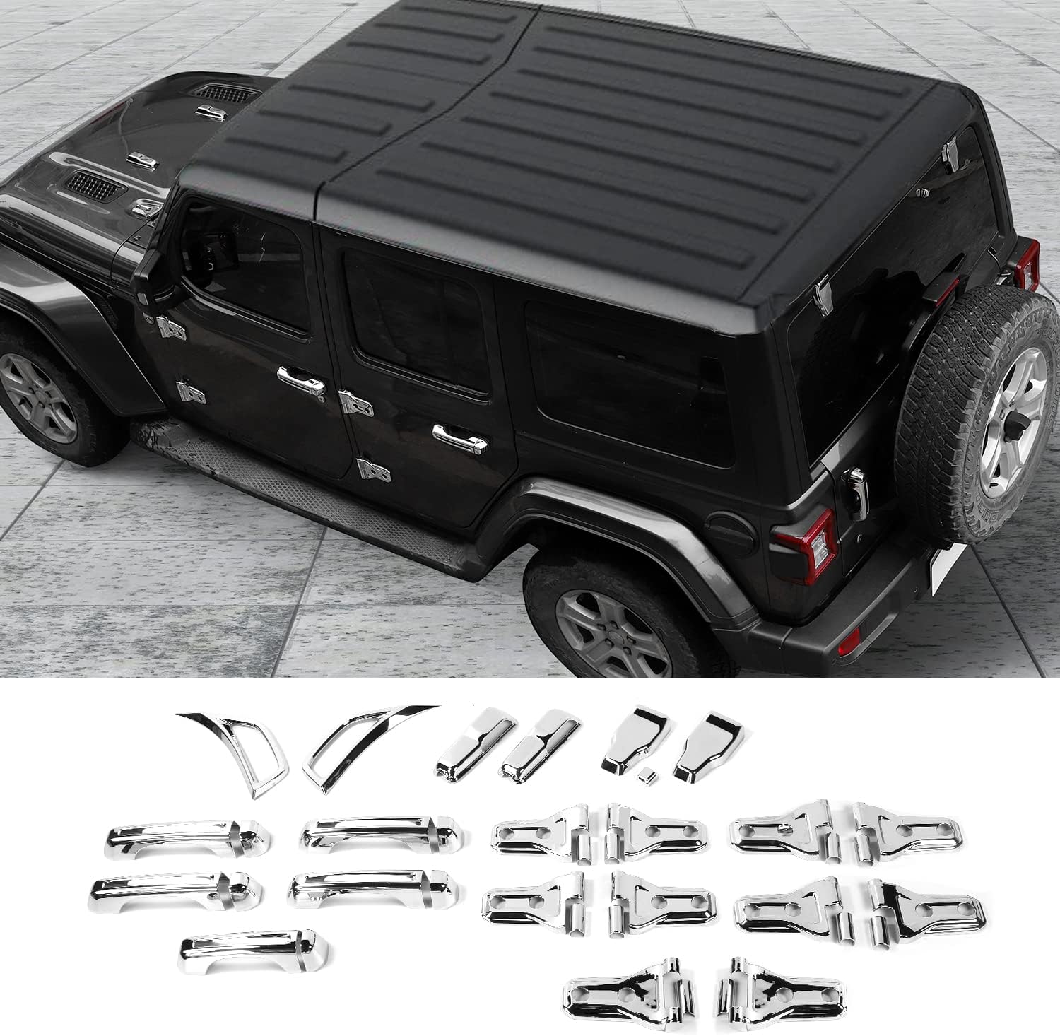 CheroCar 22PCS Exterior Accessories Engine Hood Cover Door Hinge Cover Side Air Conditioning Vent Door Handle Cover for 2018-2025 Jeep Wrangler JL JLU Sports Sahara Freedom Run (Chrome)