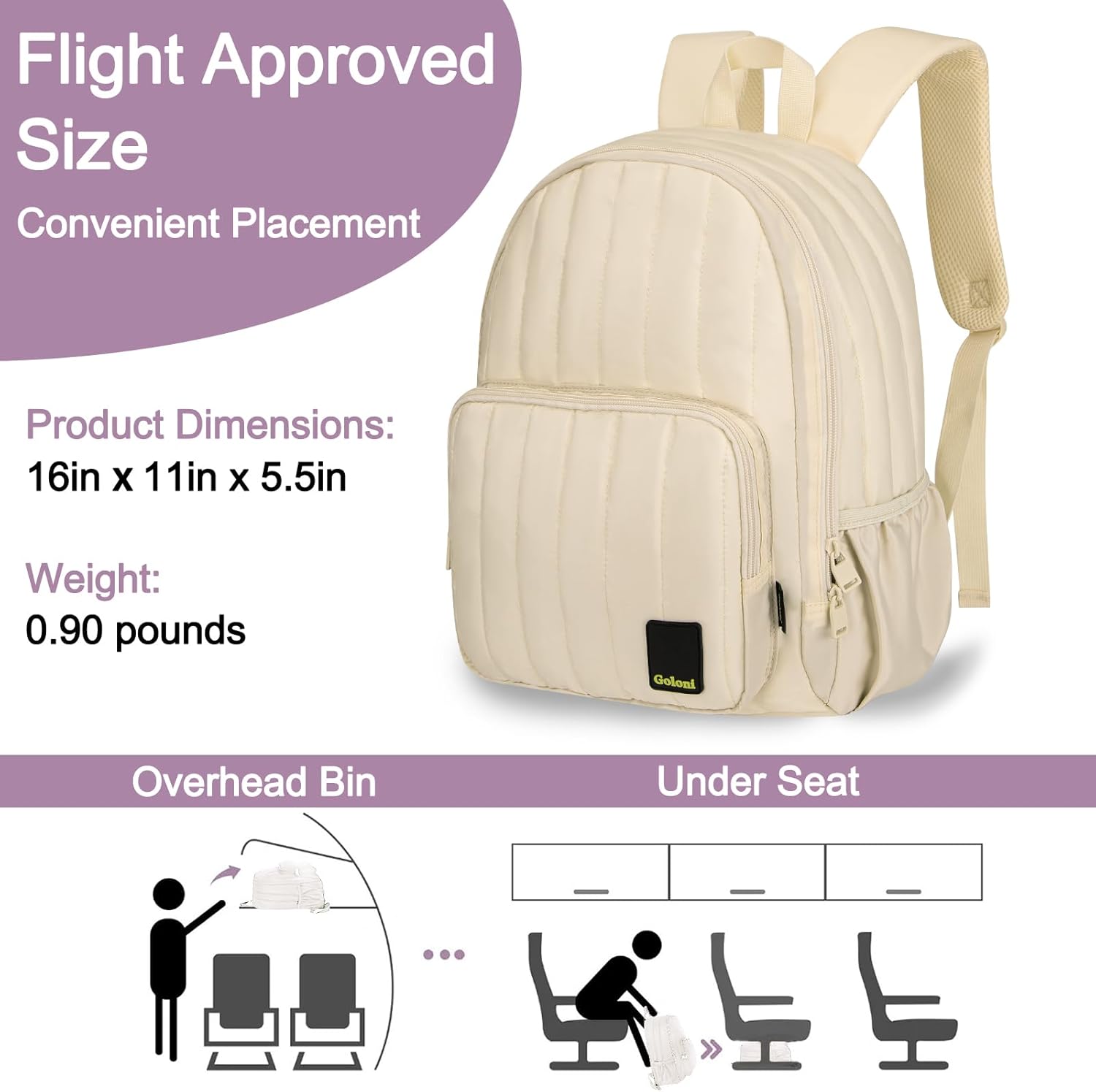 Goloni Puffer Laptop Backpack for Women, 15.6 Inch Water Resistant Backpack,Quilted Casual Daypack,Lightweight Travel Backpack,Yellow