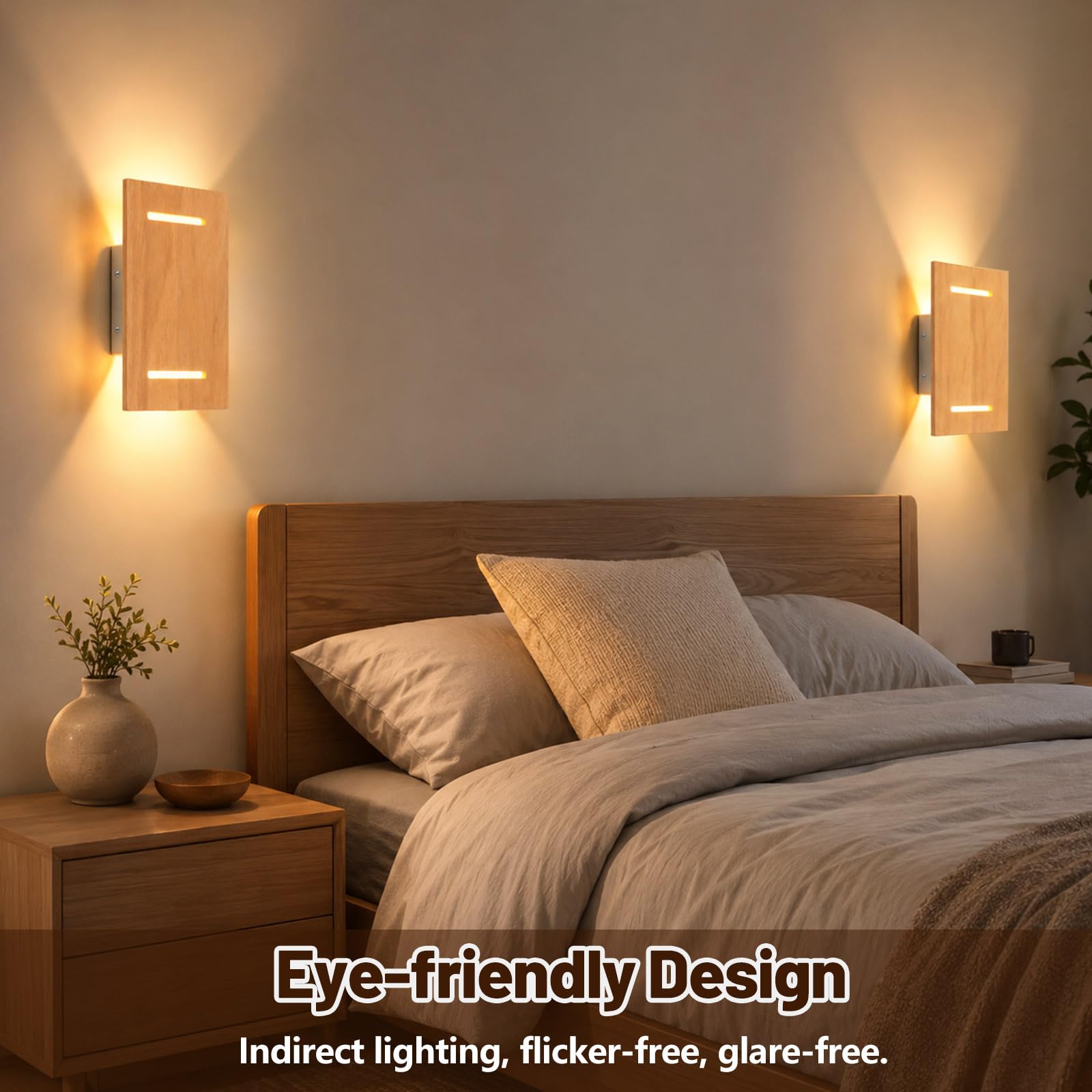 2 pezzi Applique Legno Naturale Moderna Lampada da Parete Interni 7W 3000K