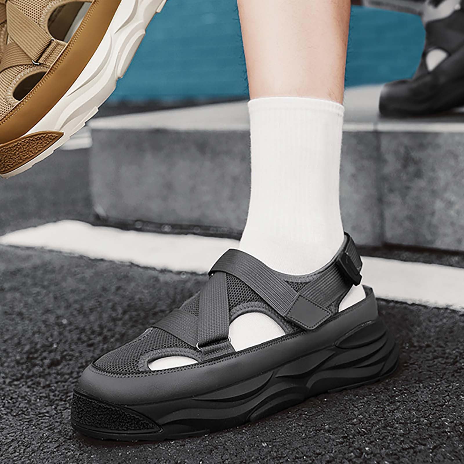 Sandali estivi da uomo, sandali da trekking, scarpe da trekking con plateau, scarpe da ginnastica, sandali chiusi, traspiranti, scarpe da spiaggia, scarpe da trekking, scarpe estive, sandali sportivi