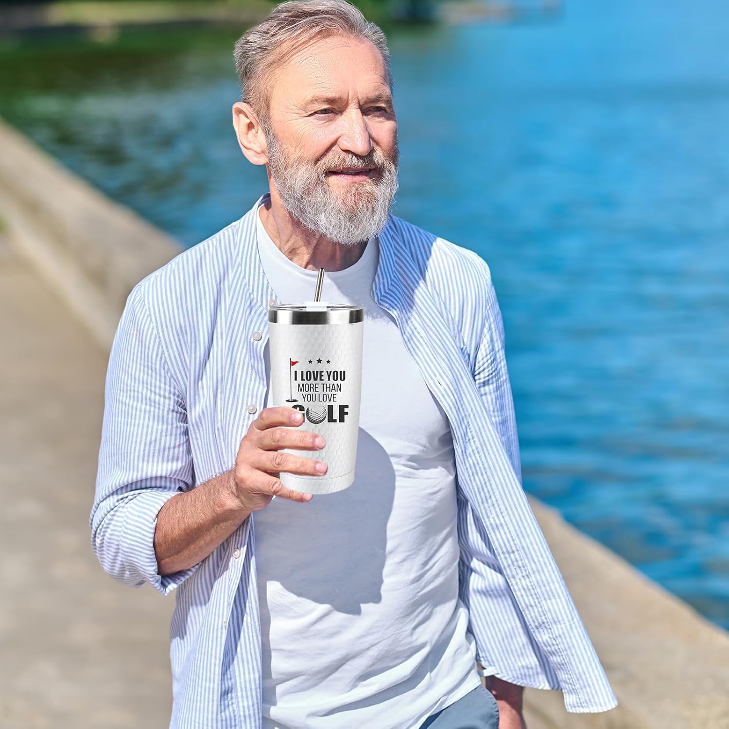 Golf Father's Day Gifts for Dad, 20 Oz Best Dad Golf Coffee Tumbler Cup Stainless Steel Mug with Straw, Lid and Keychain Set for Him Men Husband Boyfriend Father's Day Gift Christmas Gifts - Image 2