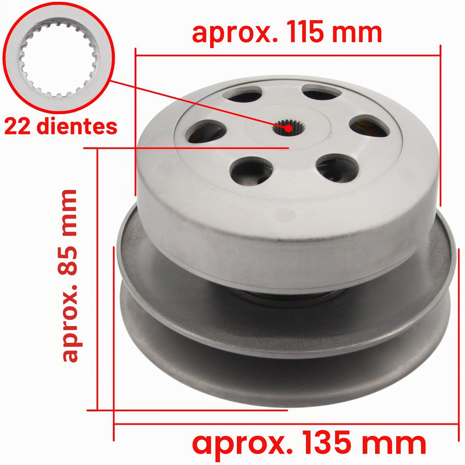 Area1 Reemplazo convertidor + embrague + campana 107 mm compatible con 50 cc 2 tiempos TPH Zip NRG MC2 MC3 Power Liberty Runner SR 50 R Racing Sport Street Sportcity MY