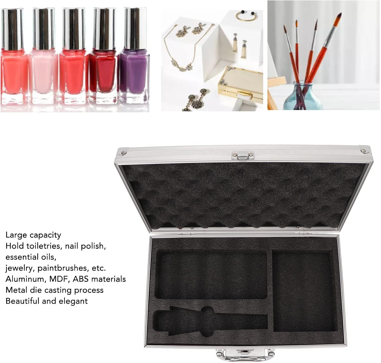 Multifunction Aluminum Storage Box, Large Capacity Tool Case with Buckle Closure, Angle Wrapped Design for Tools Jewelry Makeup, Sturdy Aluminum MDF ABS Construction