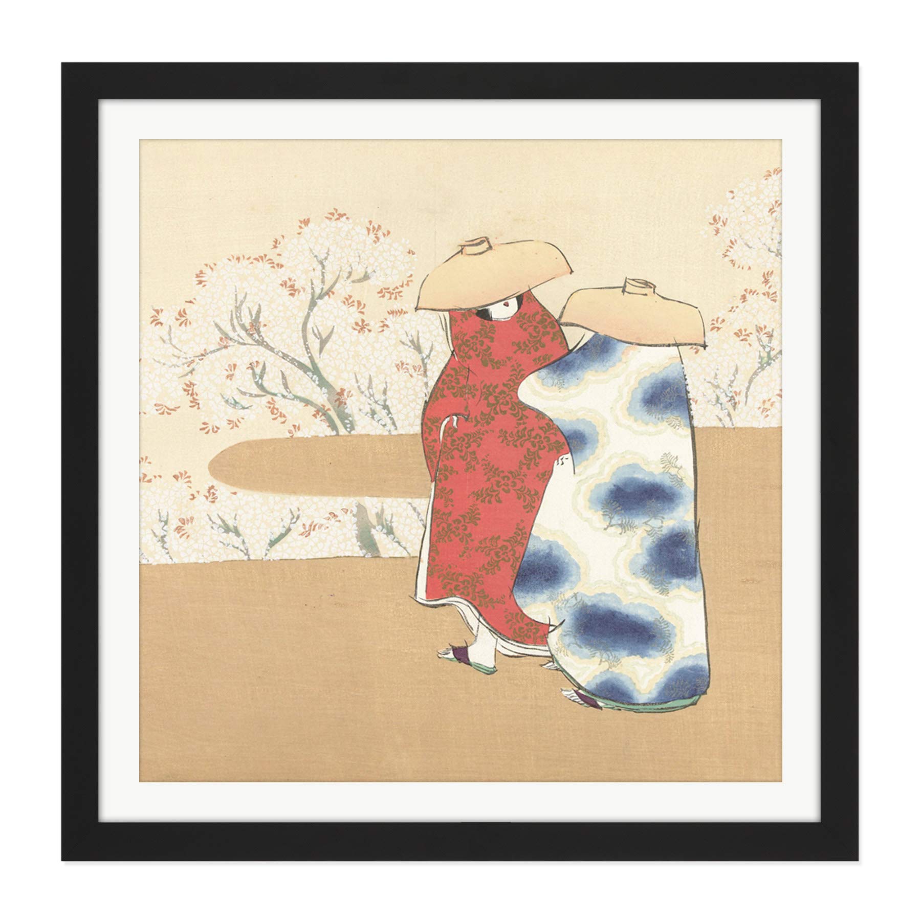 Artery8 Sekka Kamisaka Spring Lent Japanese Woodcut Square Wooden Framed Wall Art Print Picture 16X16 Inch