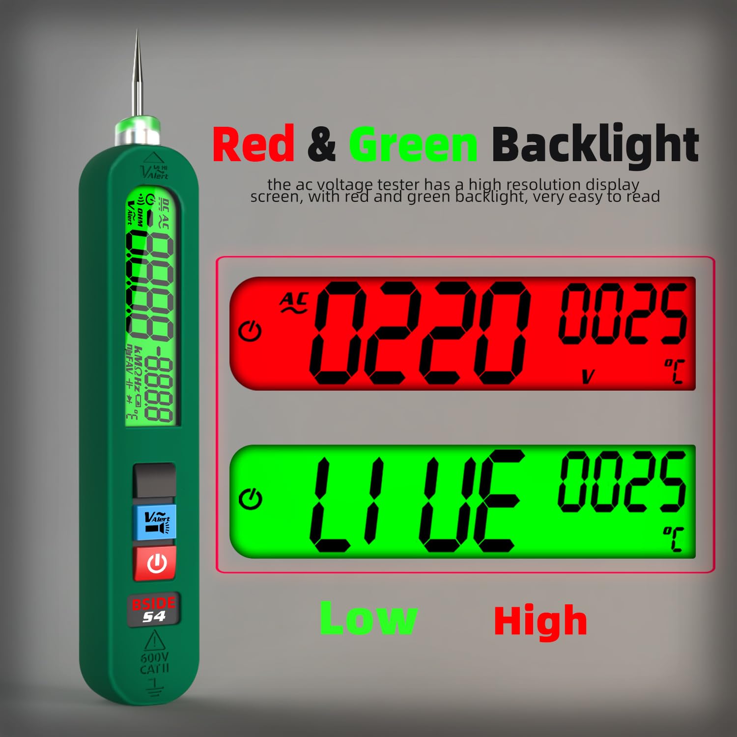 BSIDE S4 Bolígrafo Detector de Voltaje Sin Contacto Voltímetro Lápiz Recargable AC 12V-300V con LCD Grande y Zumbador Medidor de Fugas Electricas Unipolar con Linterna para Casa