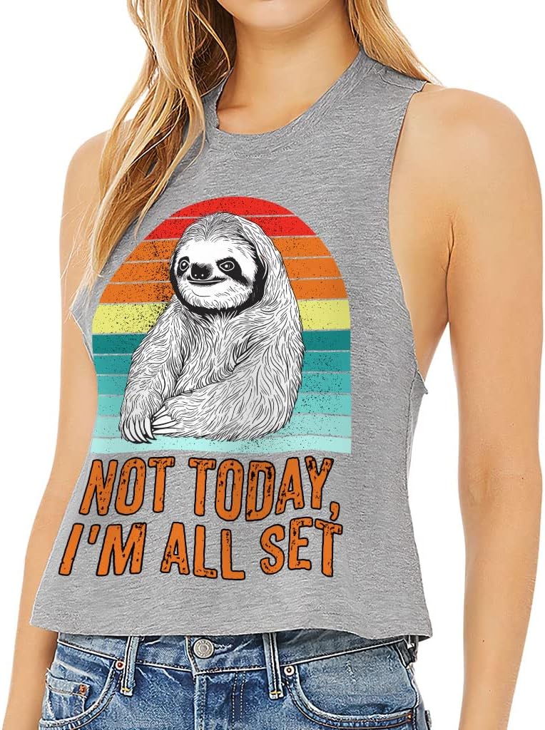 Not Today I'm All Set Racerback Cropped Tank - Word Art Women's Tank - Colorful Tank Top - Athletic Heather, M