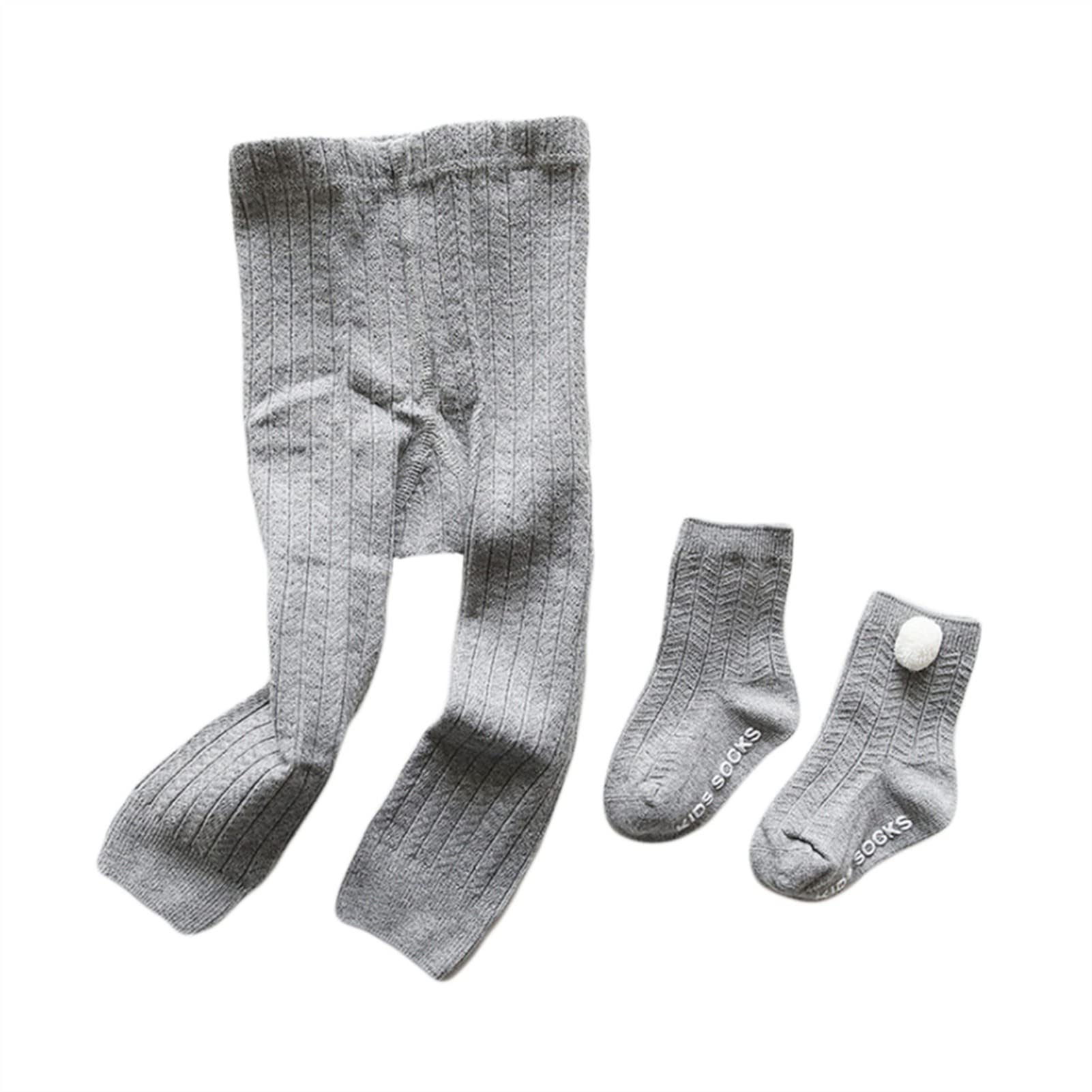 ACTLATIGirls Cable Knit Legging Cotton Socks Set Toddler Footless Cotton Tights & Ankle Kids Socks 1-2 Years