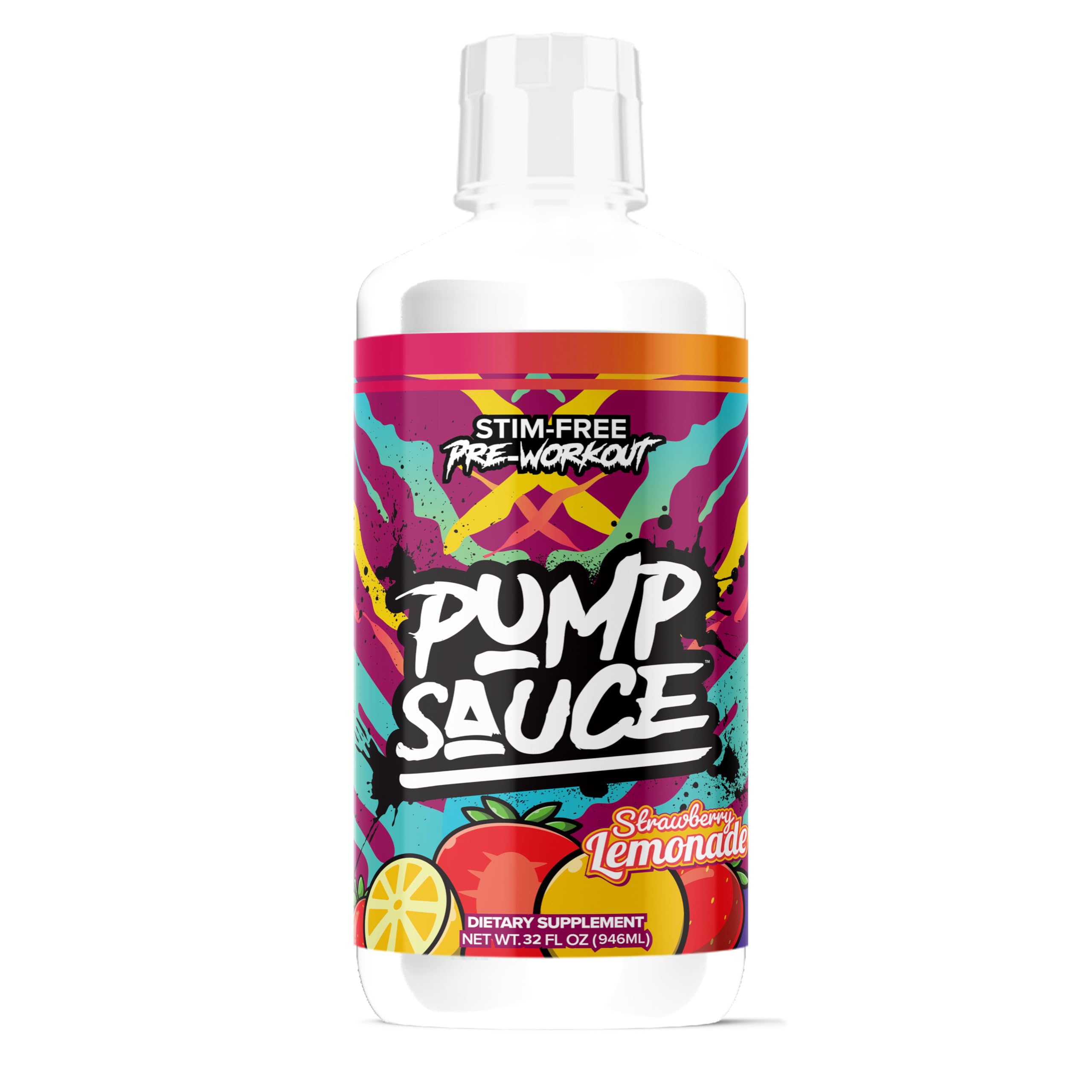 Pump Sauce Pre-Workout - 32 oz, Strawberry Lemonade, No Caffeine, Full Spectrum Liquid, Gluten Free, Vegan, Zero Sugar
