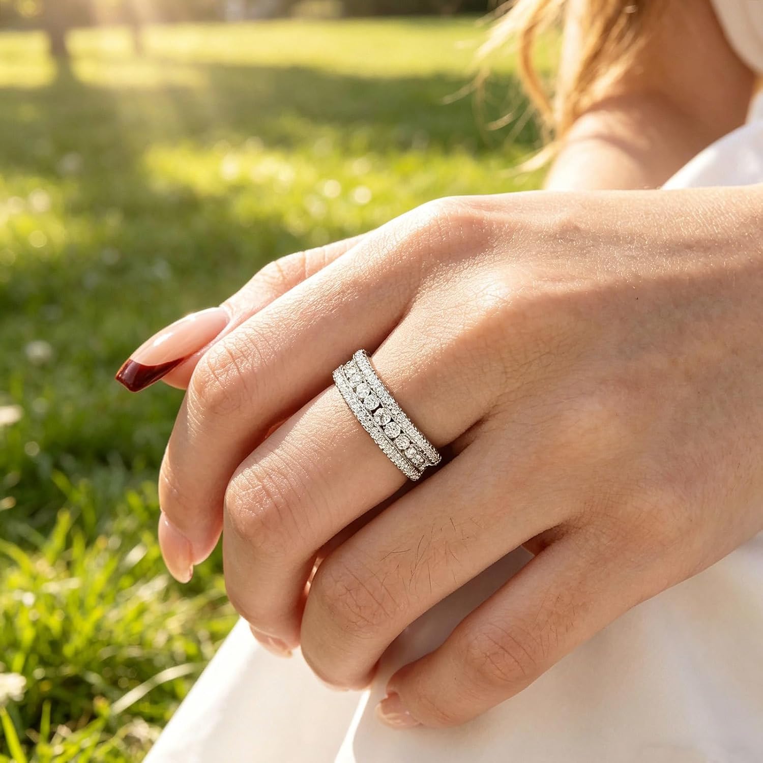 Moissanite Wedding Band For Women D Color VVS1 Clarity Eternity Ring White Gold Plated Silver Sz 5-10