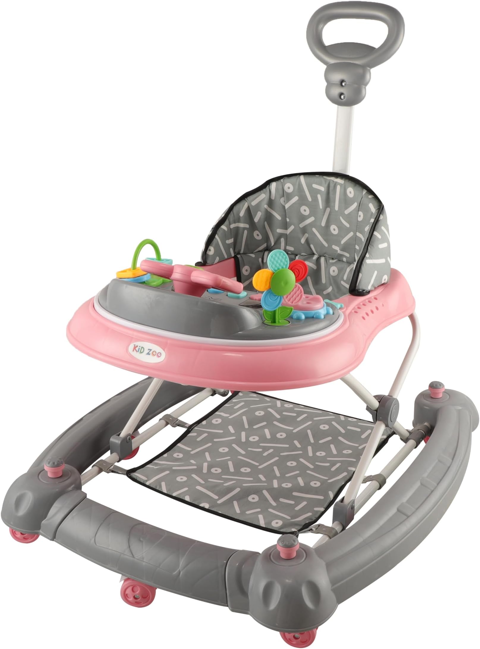 Toyzoy Kidzoo Sky Rider Baby Walker Cum Rocker with Adjustable Height for Kids|Boys|Girls Age 9 Months Plus, TZ-315 (Pink)