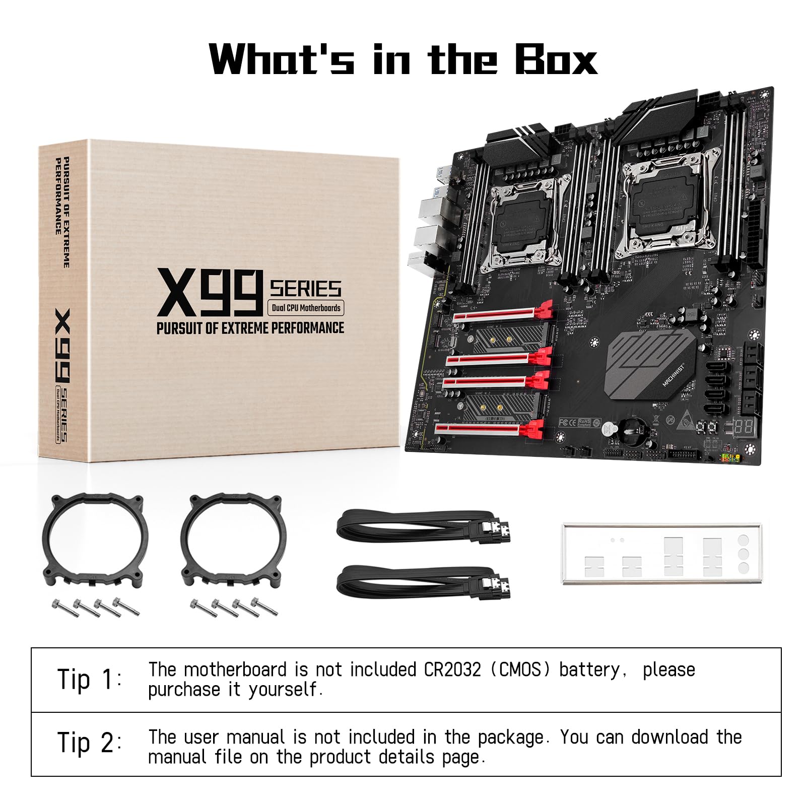 MACHINIST X99 - Placa base de CPU dual, Intel (5ª/6ª generación) LGA 2011-V3 (E-ATX, PCIe 3.0, DDR4, LAN dual, M.2, SATA 6Gb/s) para Intel Core i7, XEON E5 V3/V4 Series X99-D8 (rojo)