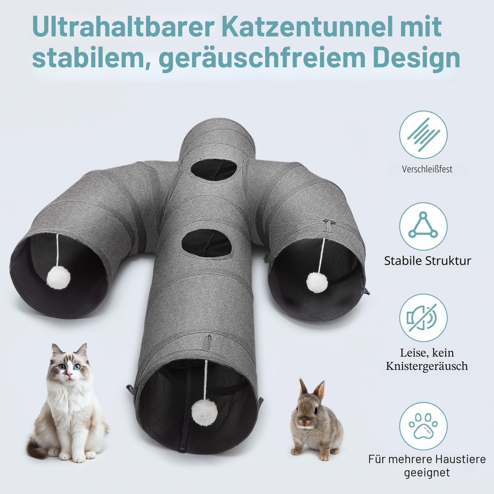 Ownpets Katzentunnel - Robuster Katzentunnel aus Oxford-Gewebe, Kaktusform, zusammenklappbar, Katzen Tunnel für drinnen, Interaktiver Spionage-Loch Katzen Tunnel mit Katzenangel-Spielzeug