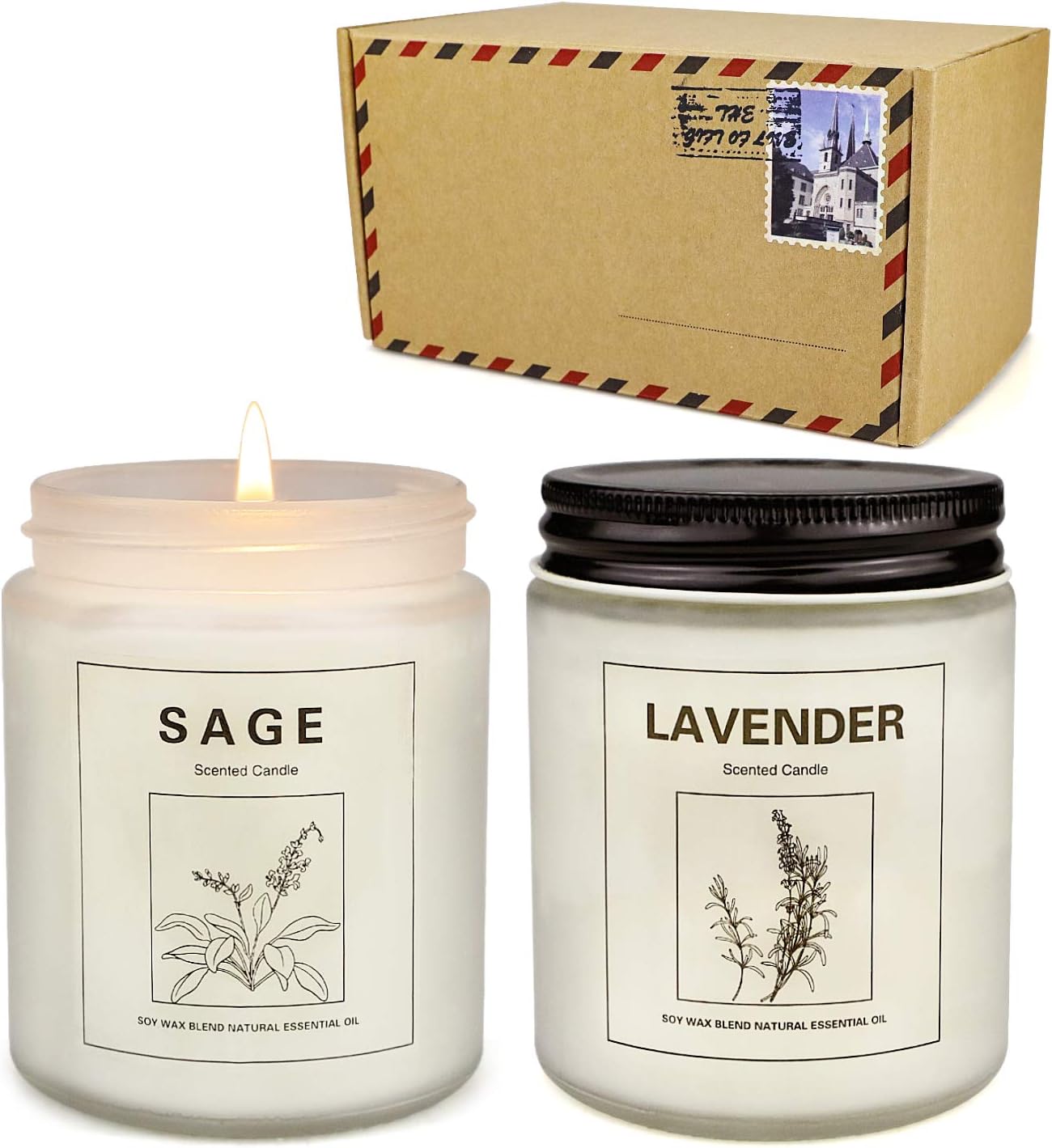 Candles for Home Scented, Sage Candles for Cleansing House & Lavender Candle for Stress Relief Long Lasting Burning Relaxing Aromatherapy Candle Gift Set for Women, Jar Candles 2 Pack : Health & Household