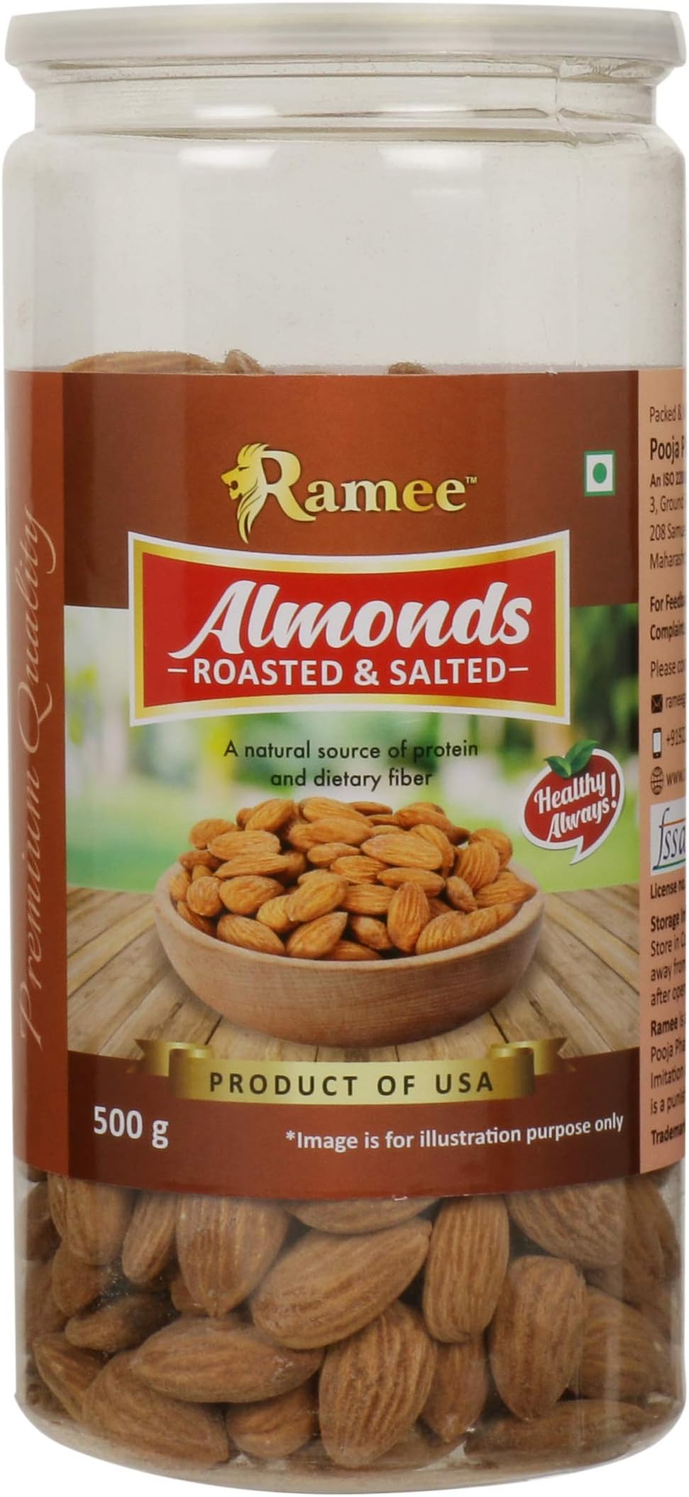 Ramee's Tasty Roasted & Salted Almonds (500 Grams, Plastic Bottle)