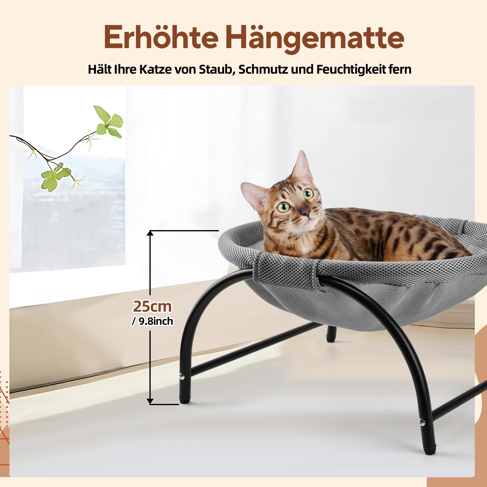 LIFLIX Hamaca elevada para gatos, cama elevada con red extraíble y lavable, para interior y exterior, color gris