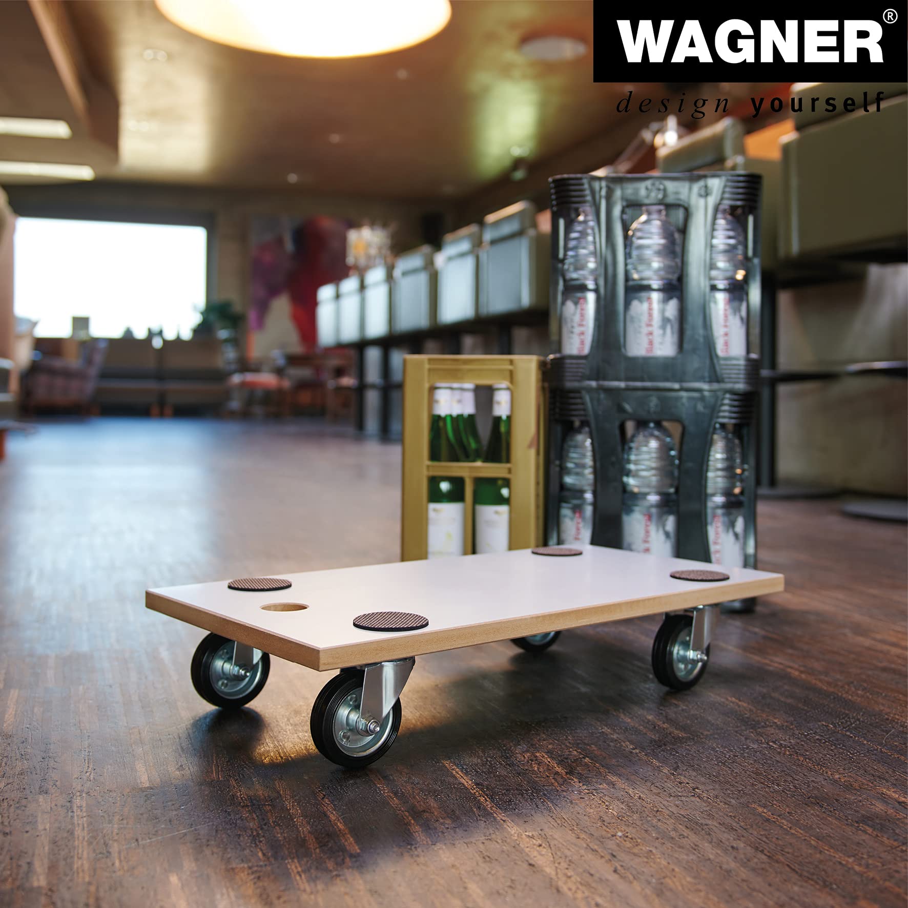 WAGNER Carrello da trasporto MM 1316 I 57,5 x 30 cm I ruote in gomma piena silenziose I cuscinetti antiscivolo I rivestimento speciale I portata 250 kg I facile da pulire I robusto - 20131601