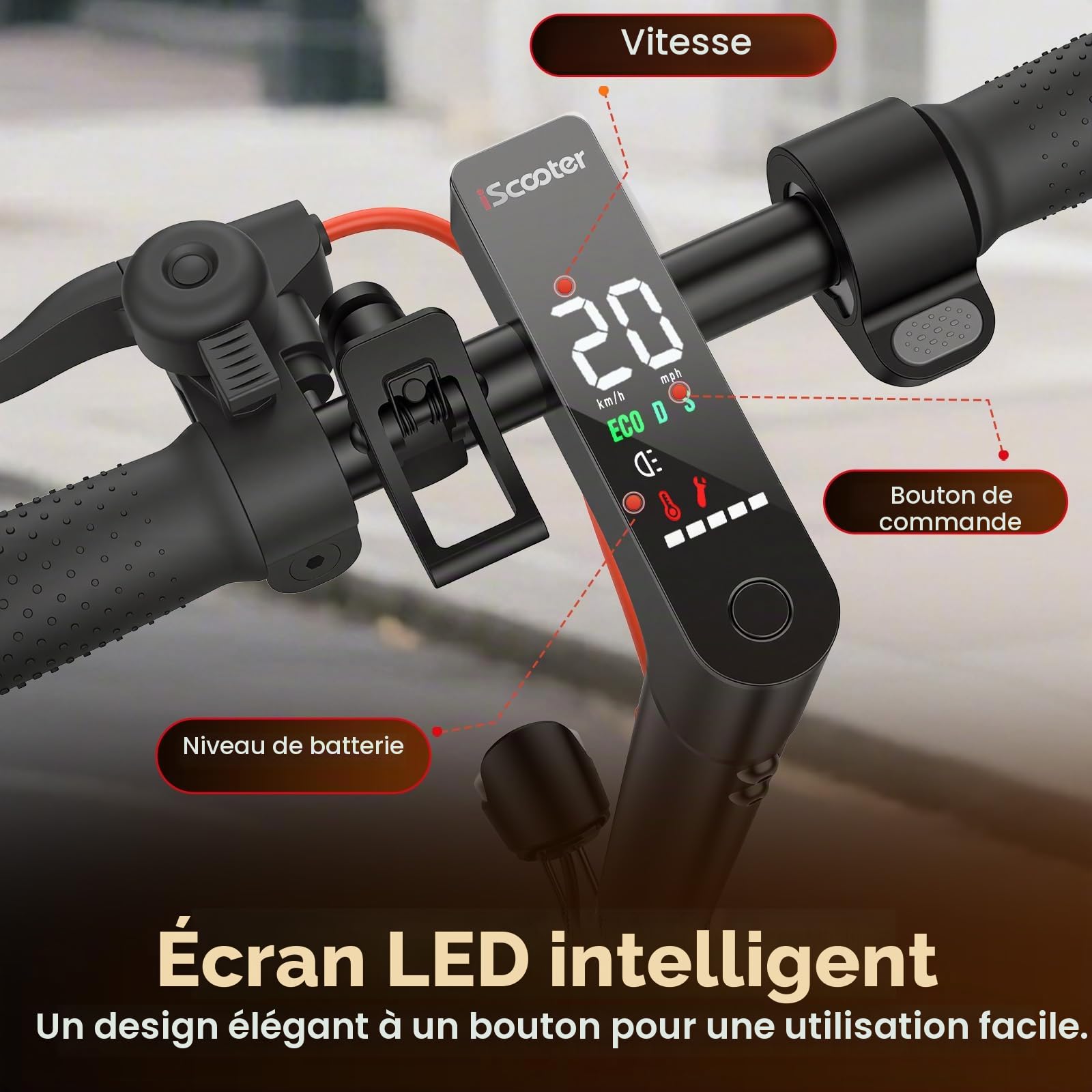 iScooter - Trottinette électrique avec Homologation routière pour Adultes avec Commande par Application Intelligente - Autonomie Max. 30 km, ABE - Trottinette électrique Pliable avec pneus gonflables