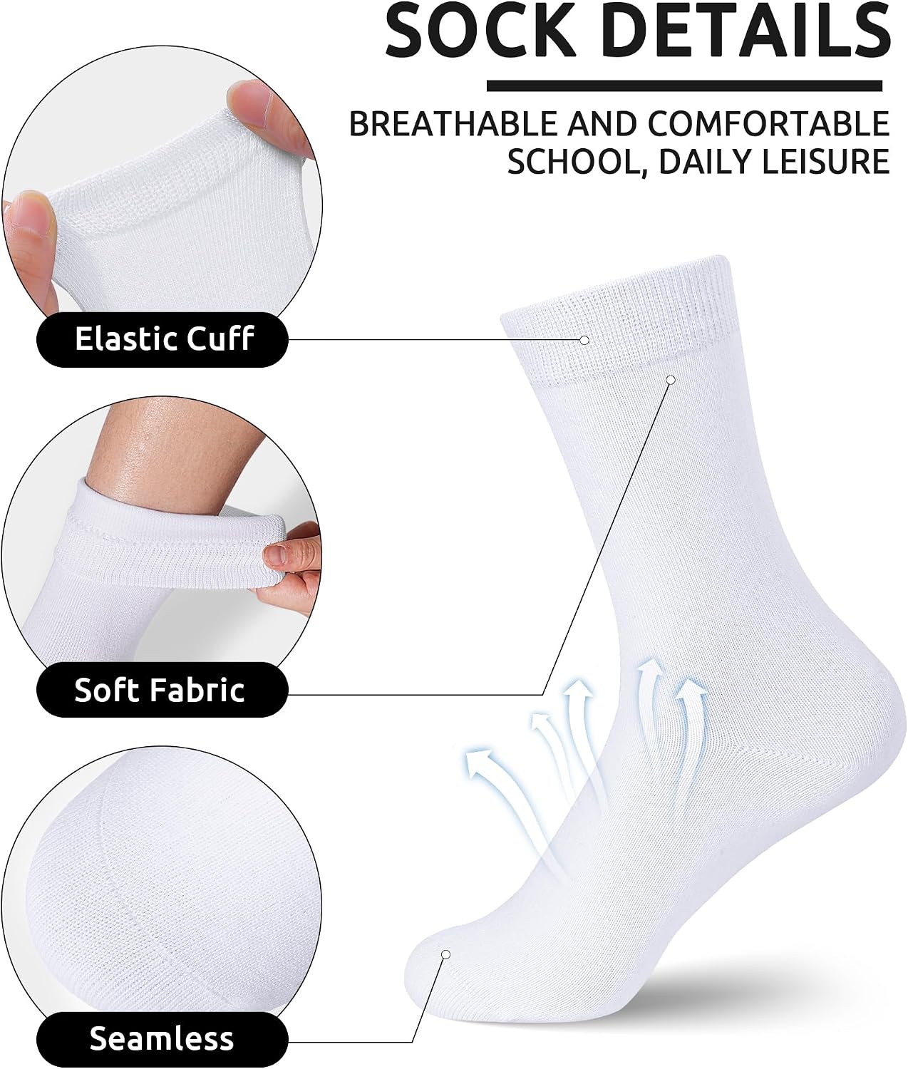 Somaibo 8 Pairs Kids Socks for Boys Girls Crew Dress Athletic Socks Soft Cotton Seamless Cushioned School Sock